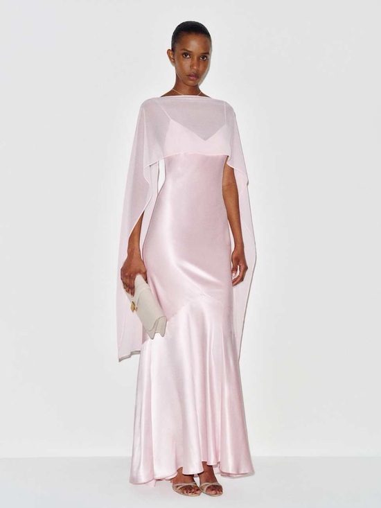 Reformation Dresses & Skirts - Tiffani Silk Dress CHERRY BLOSSOM 2 Elegant Pink Silk Evening Gown with Capelet